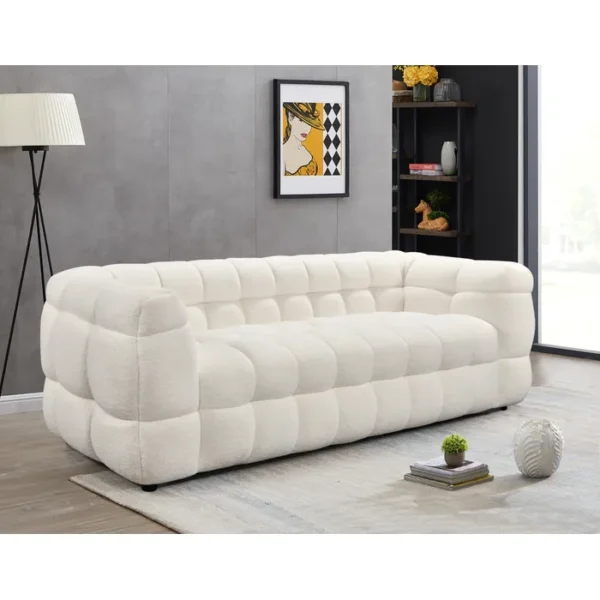 Sofá BULLE de 3 plazas en tejido bouclé color crema